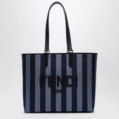 Fendi Blue Striped Fabric Shopper Bag With Logo