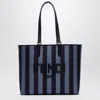 Fendi Blue Striped Fabric Shopper Bag With Logo Men In Blue