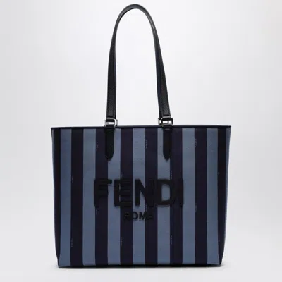 Fendi Blue Striped Fabric Shopper Bag With Logo Men