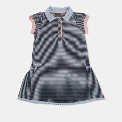Pre-owned Fendi Blue Striped Jersey Puff Sleeve Dress 2 Yrs