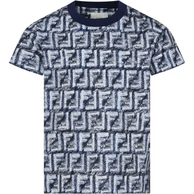 Fendi Kids' Blue T-shirt For Boy With Iconic Ff