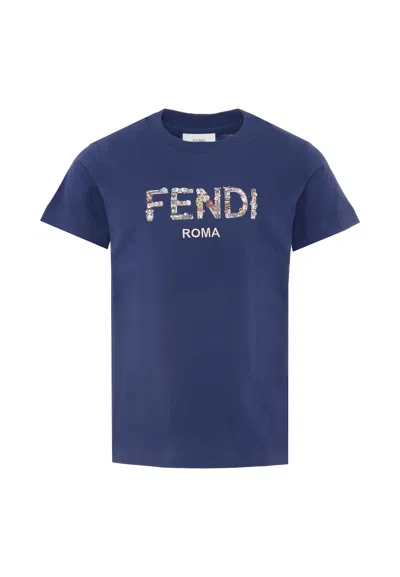 Fendi Kids' Blue T-shirt With Logo For Boy