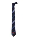 Fendi Blue Tie With Logo Detail On The Front And All-over Striped Motif In Silk Man In Multicolor