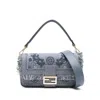 Fendi Embroidered Fringe Top Handle Shoulder Bag In Blue