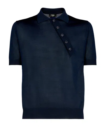 Fendi Blue Viscose Polo Shirt In Black