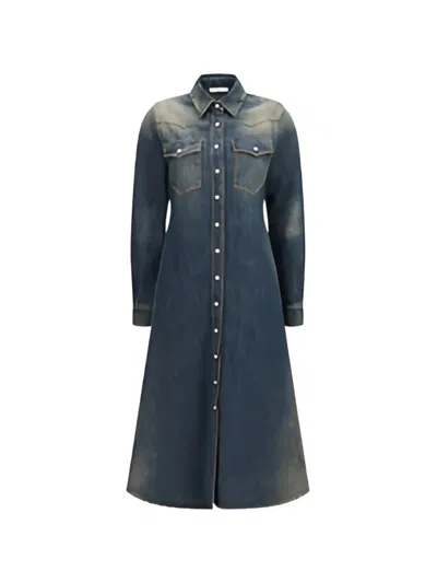 Fendi Long Denim Dress In Blue