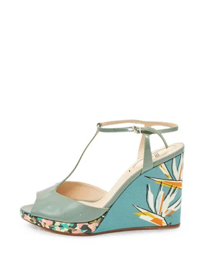 Pre-owned Fendi Blue Wedge Sandals