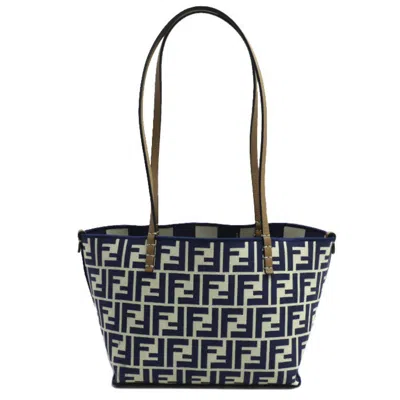 Pre-owned Fendi Blue White Canvas Leather Tote Bag ()