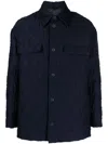 FENDI BLUE WOOL FF-EMBOSSED PADDED SHIRT JACKET