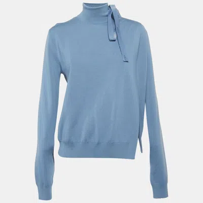 Pre-owned Fendi Blue Wool Knit Cut-out Sweatshirt S