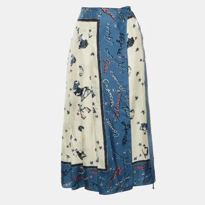 Pre-owned Fendi Blue Zodiac Print Silk Pleated Wrap Skirt M