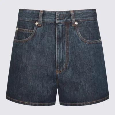 Fendi Women Blue Shorts With Logo Patch On The Rear In Denim Woman In Multi