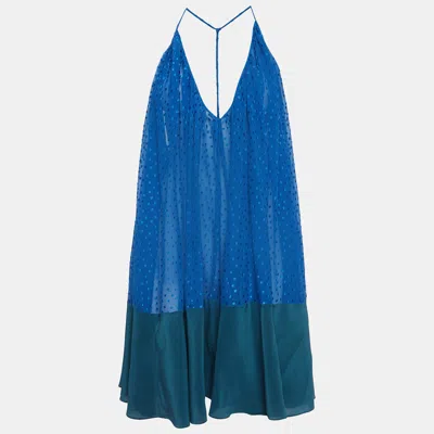 Pre-owned Fendi Blue/green Textured Crepe Halter Neck Top S