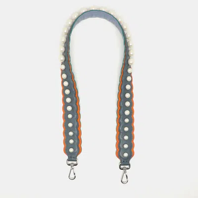 Pre-owned Fendi Blue/orange Leather Pearl Embellished Strap You Shoulder Strap