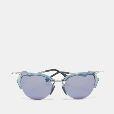 Pre-owned Fendi Blue/silver Ff 0042/s Crystals Cat Eye Sunglasses