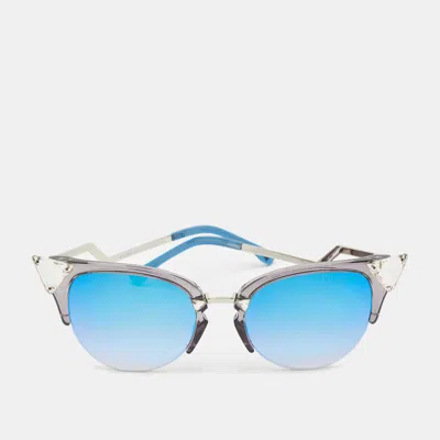 Pre-owned Fendi Blue/silver Mirrored Ff0042/s Iridia Crystals Cat Eye Sunglasses