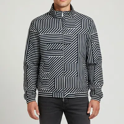Pre-owned Fendi Blue/white Geometric Shadow Print Nylon Reversible Windbreaker Jacket L
