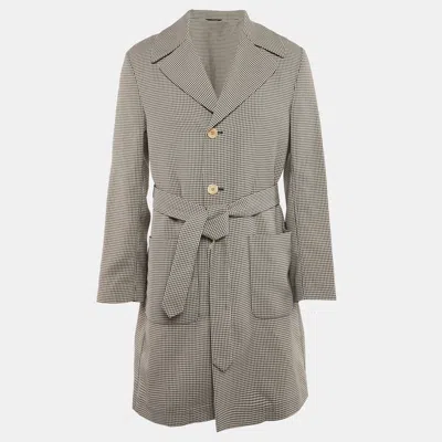 Pre-owned Fendi Blue/white Gingham Checks Crepe Peacoat M