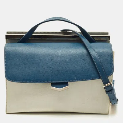 Pre-owned Fendi Blue/white Leather Mini Demi Jour Top Handle Bag