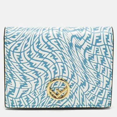 Pre-owned Fendi Blue/white Vertigo Leather Bifold Wallet