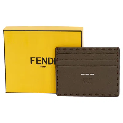 Pre-owned Fendi Bnib Selleria Card Holder Etoupe In Yellow