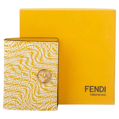 Pre-owned Fendi Bnib Yellow/white Vertigo Wallet In Orange