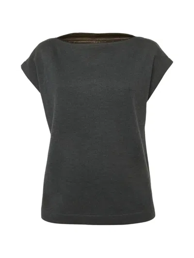 Pre-owned Fendi Boat Neck Cap Sleeve Top In Gray
