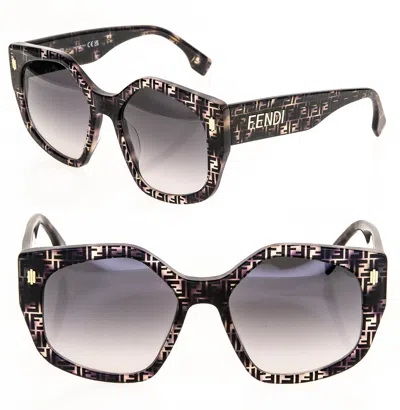 Pre-owned Fendi Bold Roma 40017 Gray Brown Ff Print Oversized Fashion Sunglasses Fe40017i