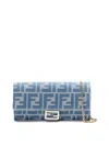 Fendi Wallet On Chain Baguette With Shoulder Strap With All-over Ff Motif In Blue
