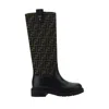 Fendi Tall Boots With Signature Monogram Pattern And Branded Detailing In Black