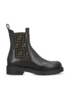 Fendi Black Leather And Ff Fabric Biker Jacket In Black