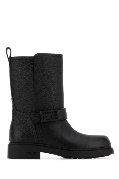 Fendi Leather Buckle Boots In Black