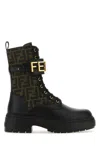 Fendi Graph Logo-cuff Jacquard Biker Booties In Blacktabacco