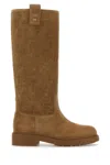 Fendi Suede Knee High Flat Sole Boots In Brown