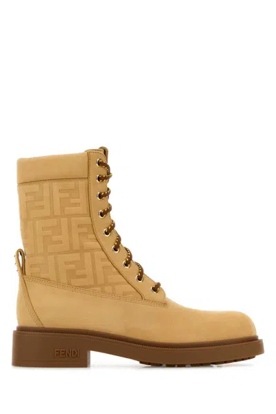 Fendi Embossed-logo Combat Boots In Neutral