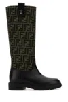 Fendi Tall Boots With Signature Monogram Pattern And Branded Detailing In Black