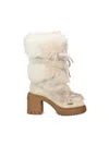 Fendi Medium-heeled Boots In White Shearling And Suede In White