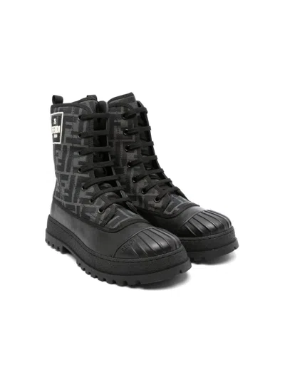 Fendi Kids' Boots With Zucca Pattern In Black