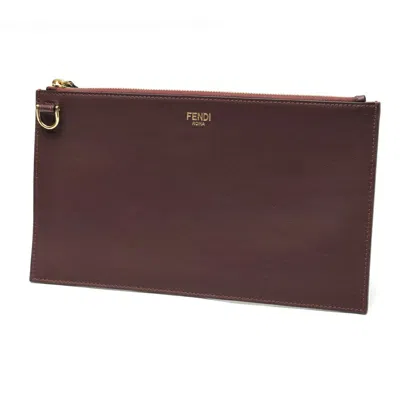 Pre-owned Fendi Bordeaux Leather Clutch Bag () In Burgundy