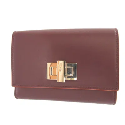 Pre-owned Fendi Bordeaux Leather Wallet (bi-fold) () In Burgundy