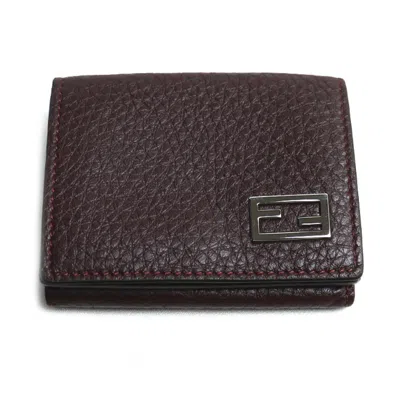 Pre-owned Fendi Bordeaux Leather Wallet (tri-fold) () In Burgundy