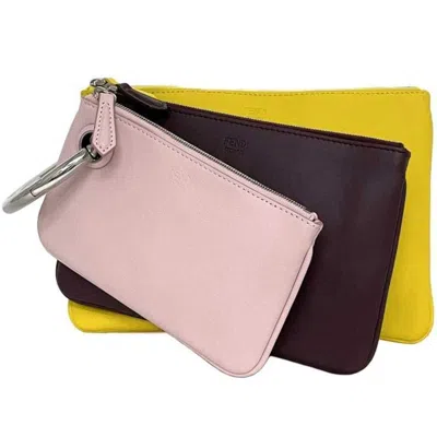 Pre-owned Fendi Bordeaux Pink Yellow Leather Clutch Bag () In Bordeaux, Pink, Yellow