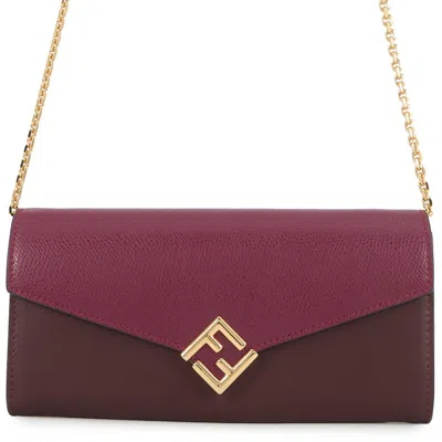 Pre-owned Fendi Bordeaux Purple Leather Chain/shoulder Wallet ()