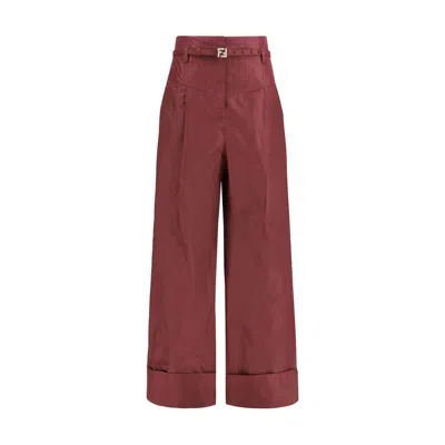 Fendi Silk Taffeta High-waisted Trousers In Brown