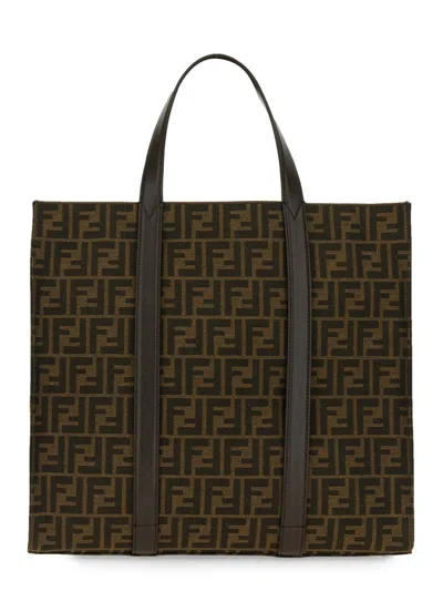 Fendi Men Handbag With Ff Recycled Jacquard Fabric In Brown