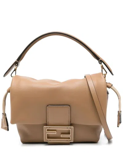 Fendi Beige Mamma Baguette Small Sahoulder Bag In Brown