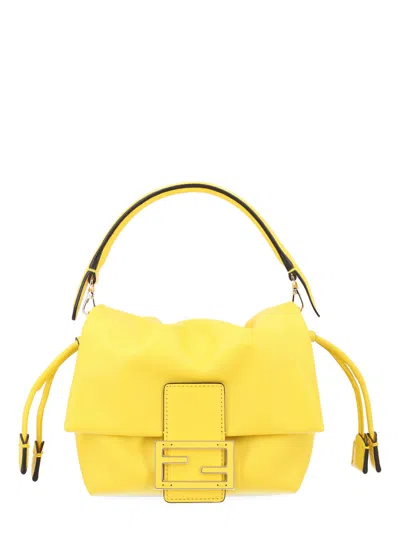 Fendi Mamma Baguette Small Lamb Leather Bag 13 X 16 X 10 Cm In Yellow