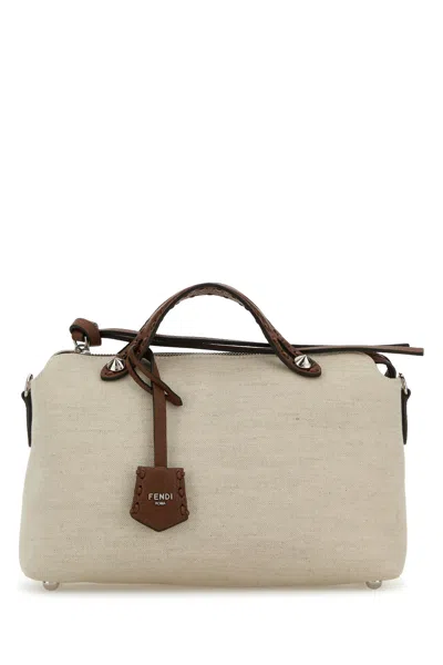 Fendi Borsa Mano By The Way Media In Tela Sabbia  Donna