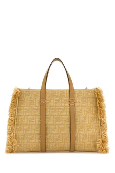 Fendi Borsa Shopping Summer Ricamata In Tela E Rafia  Donna