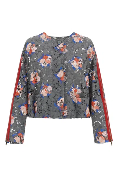Fendi Bouquet Lace Cropped Blazer Long Sleeves In Gray